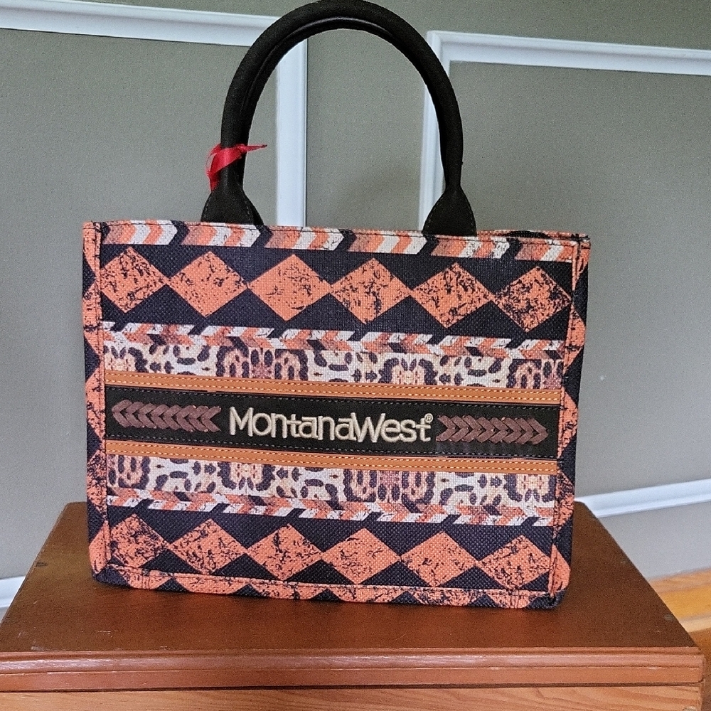 Montana West Orange and Black Geometric Tote With Concealed Carry Compartment